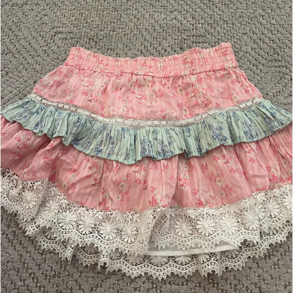 LoveShackFancy Pink Floral Mini Skirt